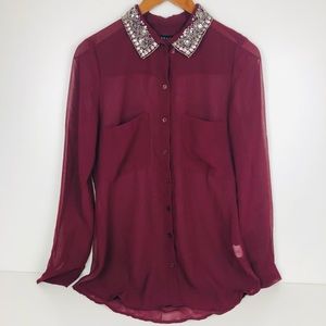 Venus Burgundy Long Sleeve Blouse